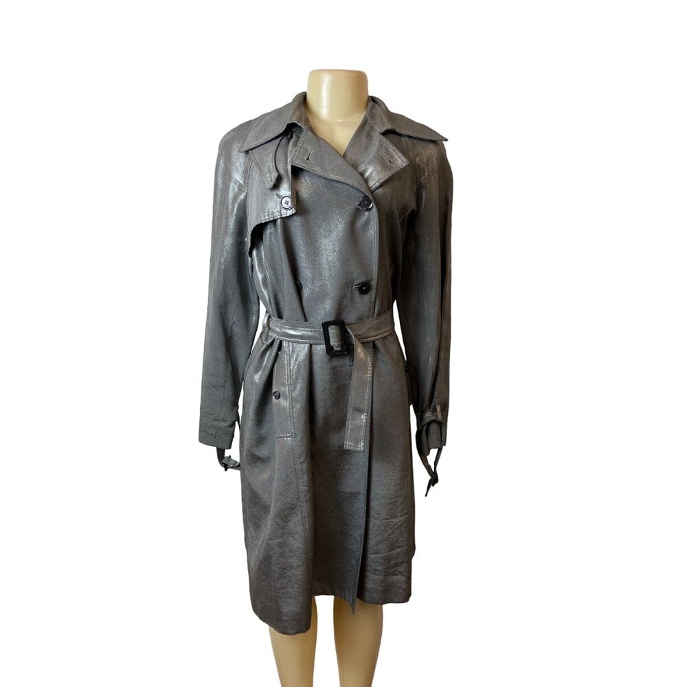 Jones New York Women's Gray Double Breasted Trench Coat Sz M